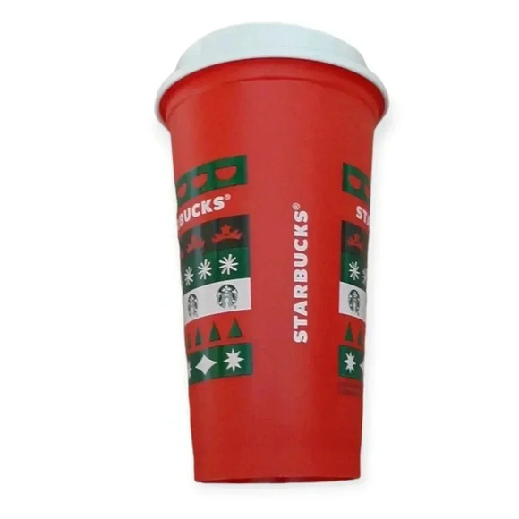 Starbucks 2013 Red Christmas  Winter Reusable Plastic Cup Tumbler With Lid 16 oz - Picture 3 of 7